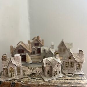 Lot of 7 - Cardboard Christmas Houses reproduction putz style